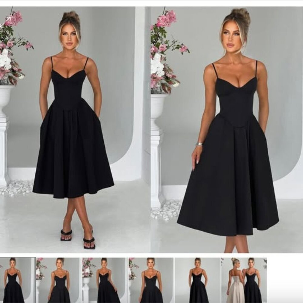 Mariella Midi Dress - Black-Small-NWWT